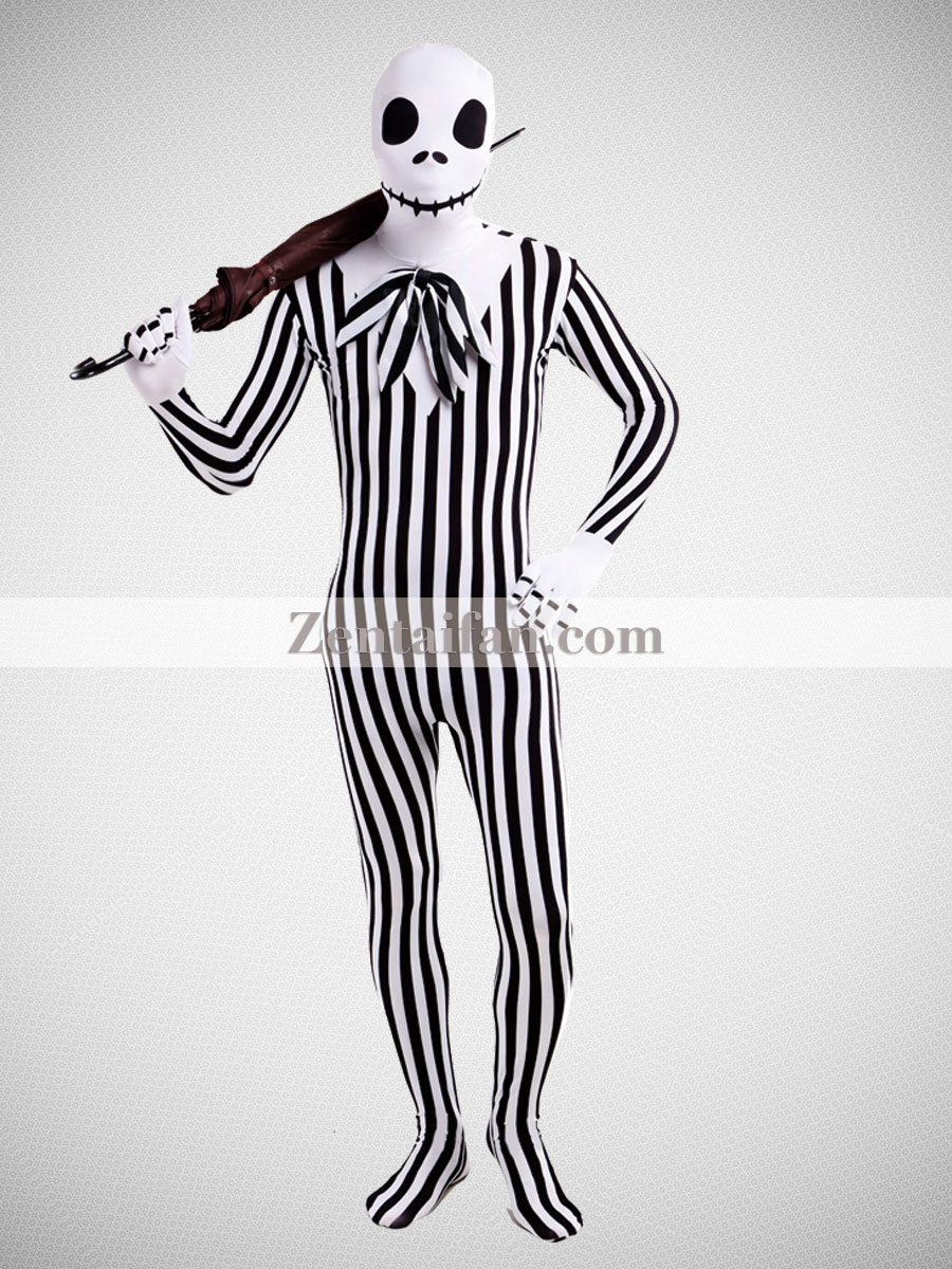 Skeleton Pinstripe Suit Spandex Fullbody Halloween Zentai Suit